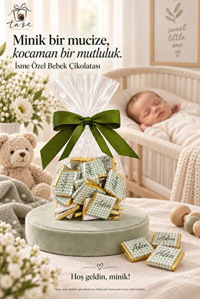 Taze Çikolata Hoş Geldin Bebek Çikolatası 100 Madlen İsme Özel Doğum Hediyesi