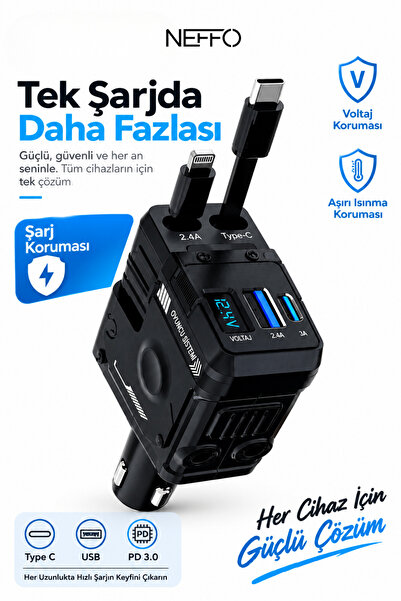 NEFFO 45W Araç Şarj Cihazı | Hızlı Şarj | Çakmaklık USB-C & iOS Uyumlu | Atmo...