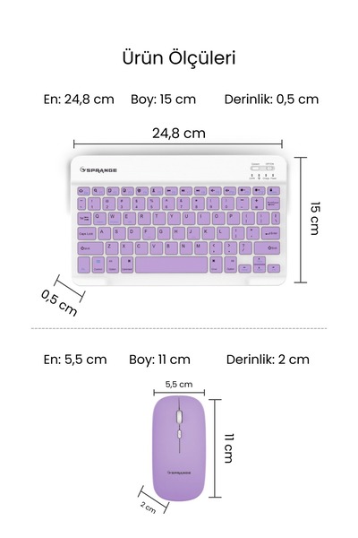 SPRANGE Tablet Ve Telefonlar İçin Bluetooth - Wireless Klavye Ve Mouse Set - Mor