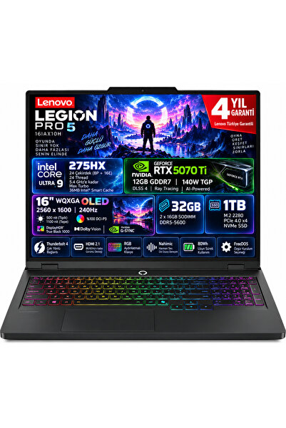 LENOVO Legion Pro 5 16IAX10H Intel Core Ultra 9 275HX 32GB 1TB SSD RTX 5070 T...