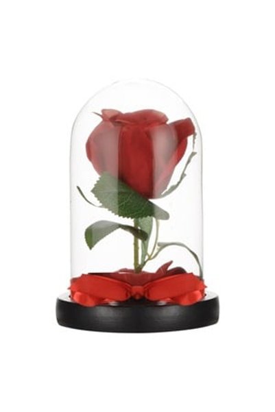 OEM Cupola sticla decorativa trandafir artificial rosu 10,5x17cm decor masa