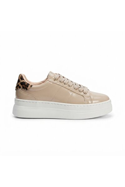 Zerenyus Zrne-001 Premium Beige Patent Leather Lace-Up Women's Sneaker