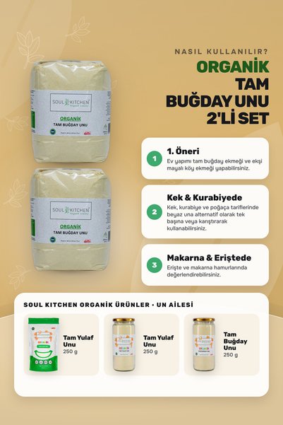Soul Kitchen Organik Ürünler Organik Tam Buğday Unu 1000 g 2’li Avantaj Set Sertifikalı