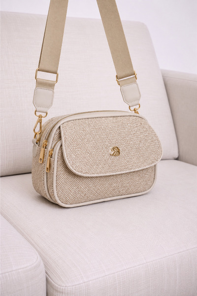 MILANOFOX Women's Silvery Straw-Looking Leather Beige-Cream Cover 3-Compartme...