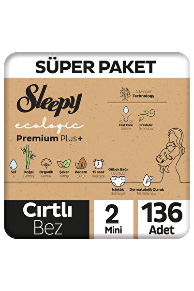 Sleepy Ecologic Premium Plus Süper Paket Bebek Bezi 2 Numara Mini 136 Adet