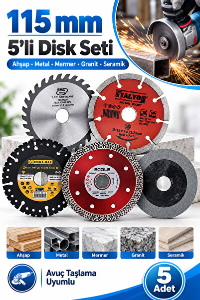 Depolife 115mm Ahşap Metal Mermer Granit Seramik kesici 5li disk Seti Elmaslı...