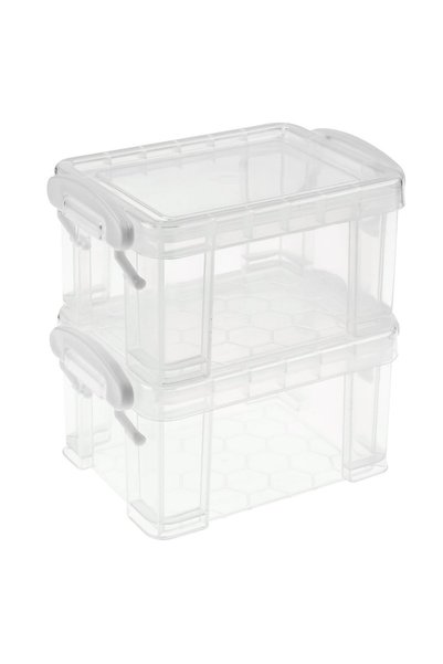 OEM Set 2 cutii de depozitare din plastic transparent, cu capac, 10,5x8x6,5 cm