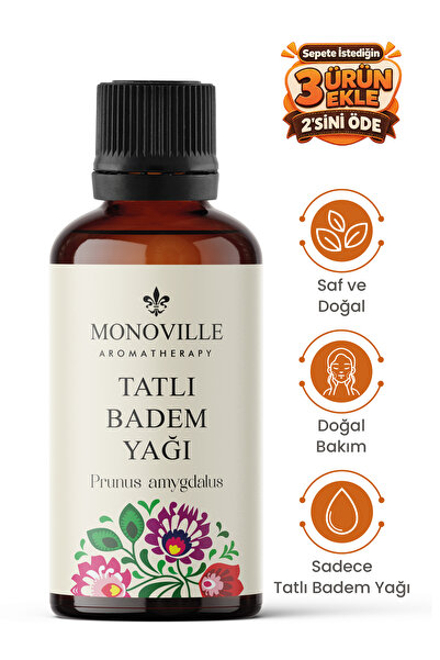 Monoville Tatlı Badem Yağı 30 ml Soğuk Sıkım Saf ve Doğal (Sweet Almond Oil)