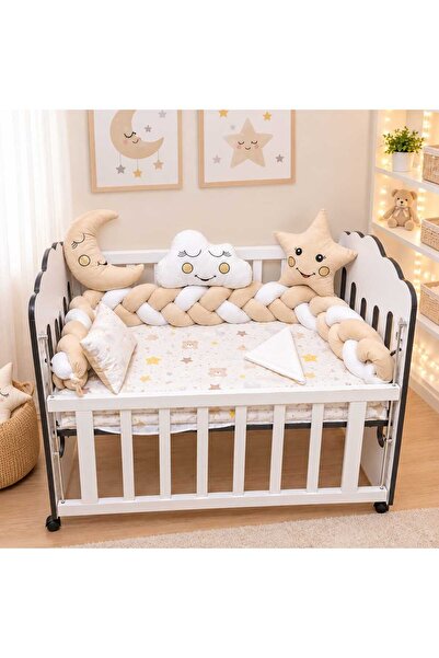 JULYA KİDS 3Lü Örgülü Kenar Koruma Süslü Yastık 7 Parça 60*120 Cm Bebek Beşik...