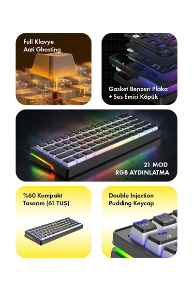 gameagle Poseidon RGB Yazılımlı US Layout Double Shot Full Anti-Ghosting Mekanik Oyuncu Klavyesi - Siyah