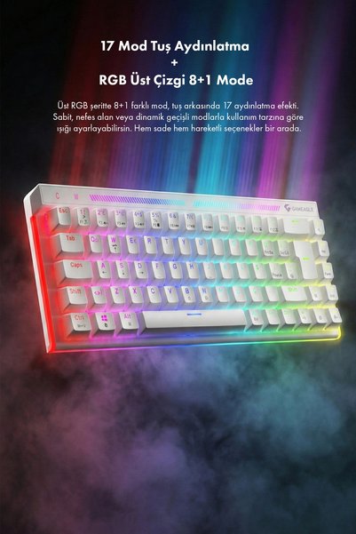 gameagle Nebula %65 Kompakt Red Switch 17 Mod RGB Mekanik Full Anti-Ghosting Mekanik Oyuncu Klavyesi Beyaz
