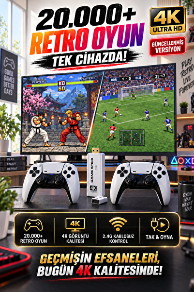 Zineets 20000 Pro Klasik Oyunlu Kablosuz Atari Retro Oyun Konsolu Ps5 Görünüm...