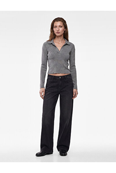 Koton Camisole Fabric Long Sleeve Polo Collar Ribbed T-Shirt