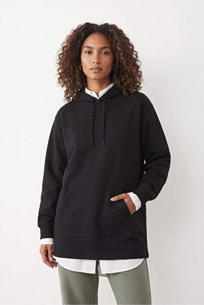 MARKAPIA WOMAN Women's Hooded Pocket Black Tunic Sweatshirt