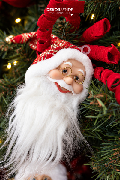 Dekorsende Christmas Ornament Mini Plaid Fur Detailed Santa Claus Head Red-Go...