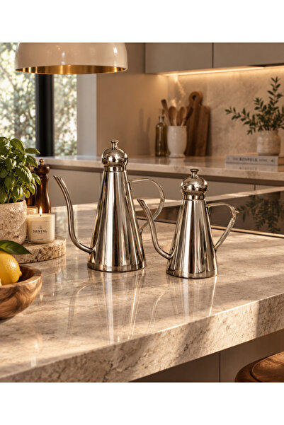YS COLLECTION YŞ Home - 2’li Paslanmaz Çelik Yağlık Seti – Gümüş Renkli Mutfa...