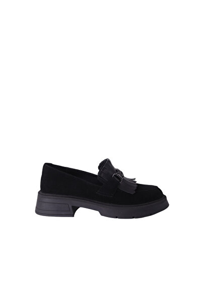 DİSPARİTA 257003 Genuine Leather Loafer Women's Shoes with Buckle Ruffles