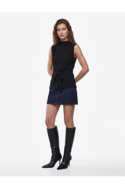 Koton Slim Fit Tie-Detail High Neck Sleeveless Lycra Blouse