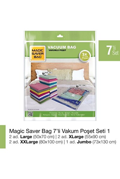 Magic Saver Bag 7'li Vakumlu Hurç-vakumlu Poşet Seti (2 L + 2 Xl + 2 Xxl + 1 ...