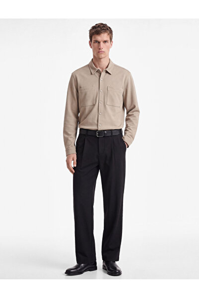 Koton Regular Fit Pocketed Snap Button Classic Collar Pocketed Long Sleeve Shirt