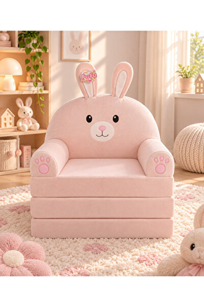 Pufu Toys Tavşan Katlanabilir Peluş Çocuk Koltuğu ve Yatak 120 cm – Portatif ...
