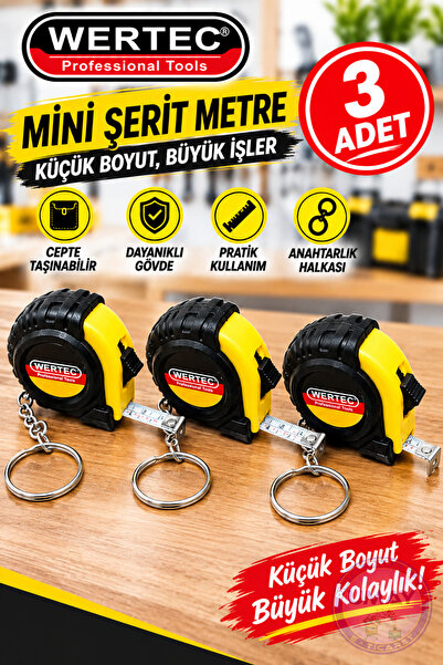 WERTEC 3 Adet 1 Metre Mini Şerit Metre Anahtarlık Cep Tipi Taşınabilir Mezura...