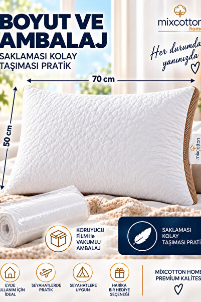 Generic Brand Air-Conditioned Silicone Hard Pillow - with Mesh Air Channels - Microfiber Quilted Fabric Washable Plump Pillow 1100 Gr 70X50 cm