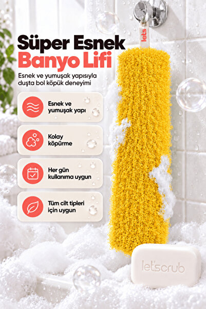 LET'SCRUB Super Flexible Yellow Bath Loofah Suitable for All Skin Types Shower Loofah - Unisex 20X30 cm