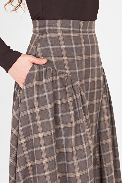 FARBE ER FASHION Καρό φούστα σε καφέ χρώμα πεύκου