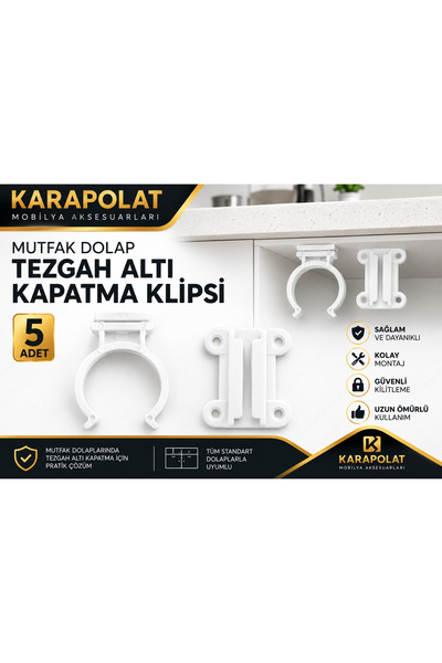 KARAPOLAT 5 Adet Beyaz Baza Klipsi Mutfak Dolap Tezgah Altı Kapatma Klipsi Ah...