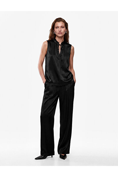 Koton Tie-Detail Gathered Ruffle Collar Sleeveless Satin Blouse
