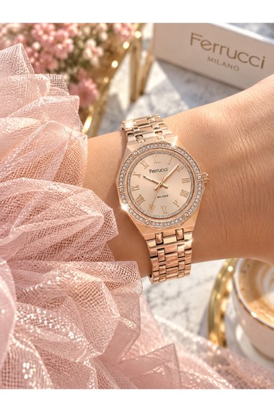 Ferrucci New Collection, Steel Band, Rose Silver Color, Women's Wristwatch Bracelet