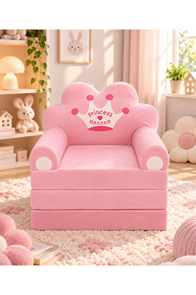 Pufu Toys Prenses Katlanabilir Peluş Çocuk Koltuğu ve Yatak 120 cm – Portatif...