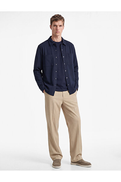 Koton Regular Fit Pocketed Snap Button Classic Collar Pocketed Long Sleeve Shirt