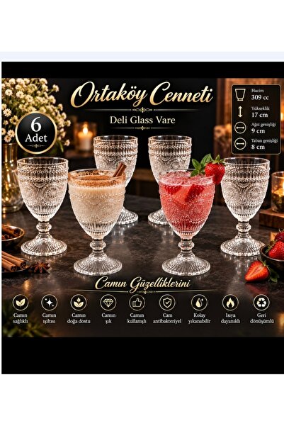 ORTAKÖYCENNETİ 6 ad kalın cam güneş model Kadeh 309 Ml şık kokteyl meşrubat k...
