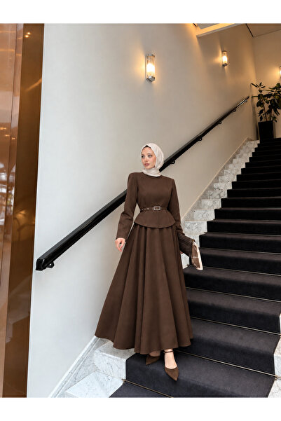 Miraydın Butik Kadın Double Krep Kumaş Şık Ceket Ve Etek Takım Kahverengi - M...