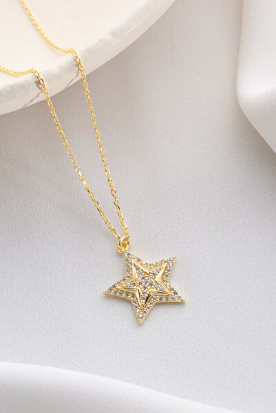 Two Arts Jewelry Kadın 925 Ayar Gümüş Zirkon Taşlı Katmanlı Yıldız Kolye | 18...