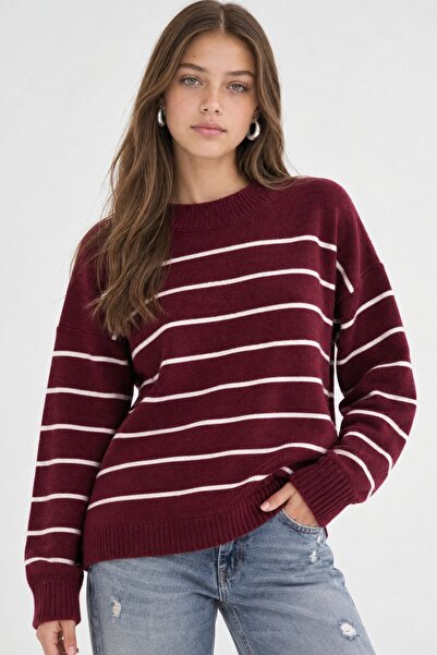 Hiccup Striped Round Neck Comfortable Knitted Sweater