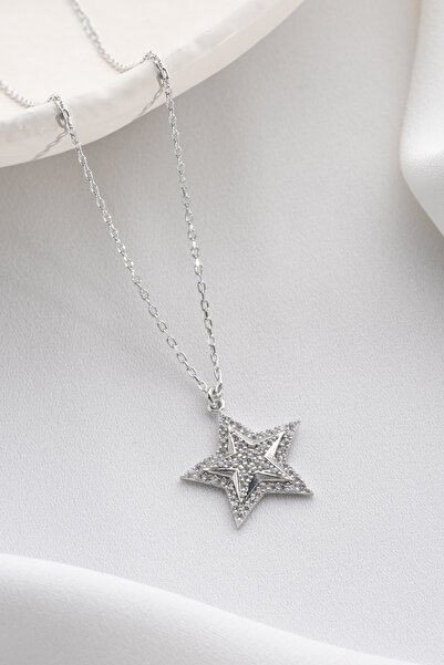 Two Arts Jewelry Kadın 925 Ayar Gümüş Zirkon Taşlı Katmanlı Yıldız Kolye | Ro...