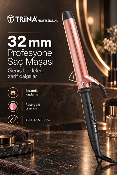Trina Professional Hair Curling Iron 32x200mm Rose Gold Trnsacms0074