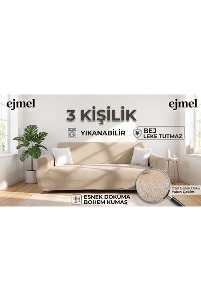 EJMEL Bohem Desen Jakarlı 3 Kişilik Kanepe Örtüsü | Lastikli Koltuk Örtüsü |ç...