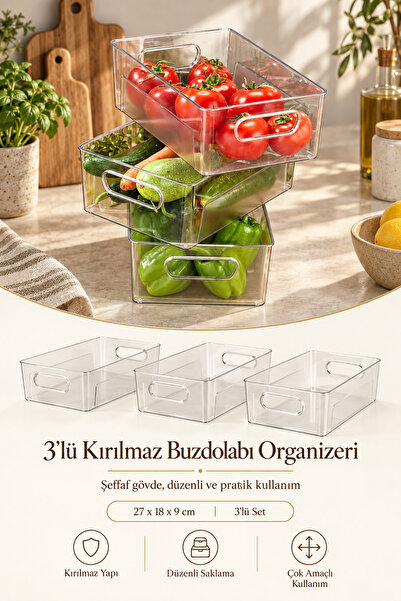 Buzdolabı & Dolap Içi Düzenleyici Kırılmaz Organizer 3 Adet 27cmx18cmx9cm