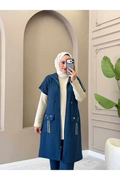 moda4b طقم رياضي نسائي من 3 قطع من قماش أوشوه بدون أكمام مع سترة طويلة بسحاب ...