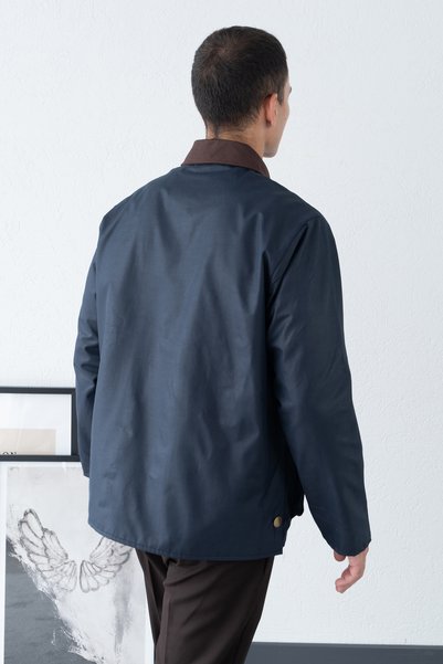 İLKCET MODA Vintage Lacivert Erkek Premium Yağlı Oversize Ceket