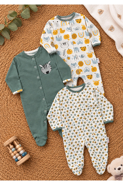 ENİA BABY Patterned Unisex 3-Piece Baby Rompers Set