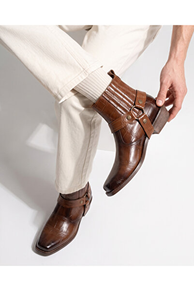 by selvi Lukka Shoes Bert Erkek Taba Kroko Kovboy Dallas Western Tak Çıkar De...