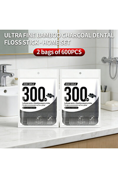 Choice 2 bags of 300PCS 600/300PCS Ultra Fine Bamboo Charcoal Dental Floss Pi...