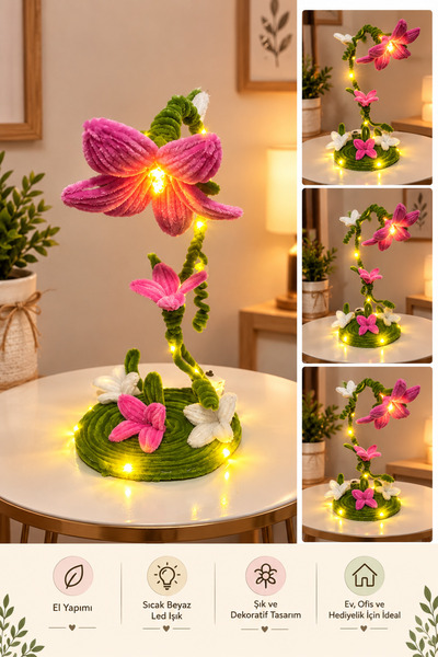 Last Summer Design El Yapımı Çiçek Tasarımlı Gece Lambası Dekoratif Masa Lambası
