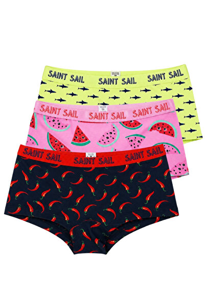 Saint Sail Pamuklu Likralı Esnek Kumaşlı Baskılı Couple Boyshort 3'lü Set Kad...