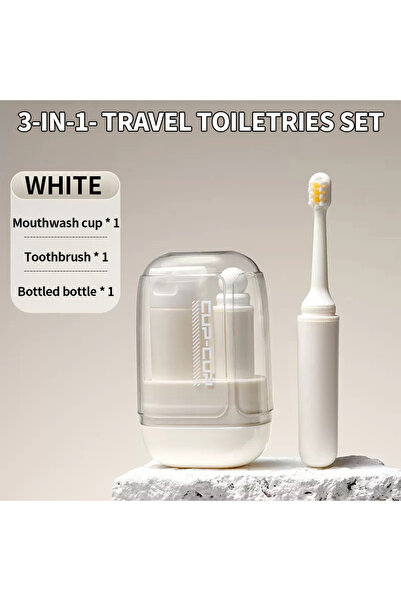 Choice1 مجموعة أدوات النظافة الشخصية للسفر WHITE 01 - كوب غسول الفم 3 في 1، ف...